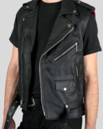 Premium Black Leather Biker Vest