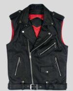 Premium Black Leather Biker Vest - Image 2