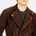 Men’s Brown Suede Leather Biker Jacket - Image 3