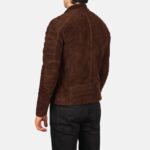 Men’s Brown Suede Leather Biker Jacket - Image 2
