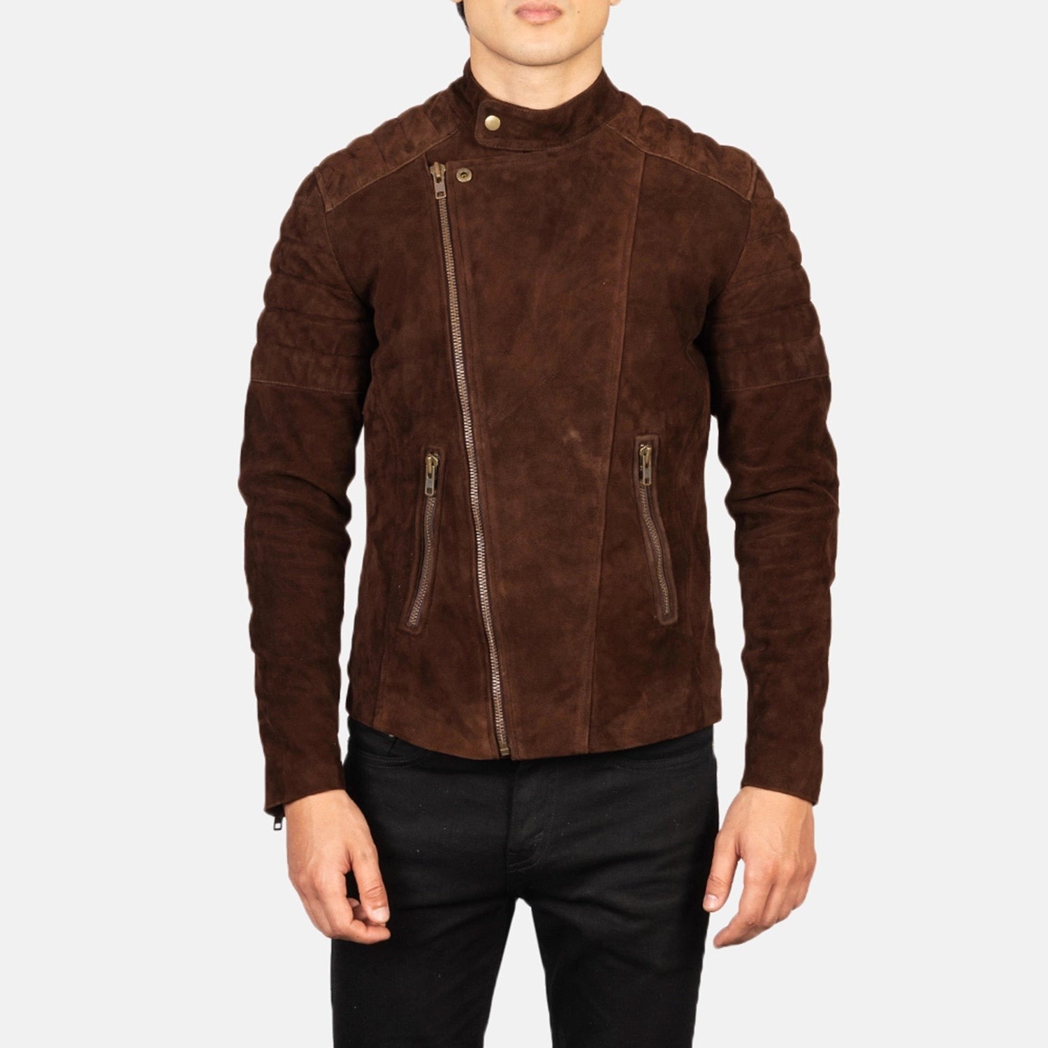 b3 Men’s Brown Suede Leather Biker Jacket - Image 1